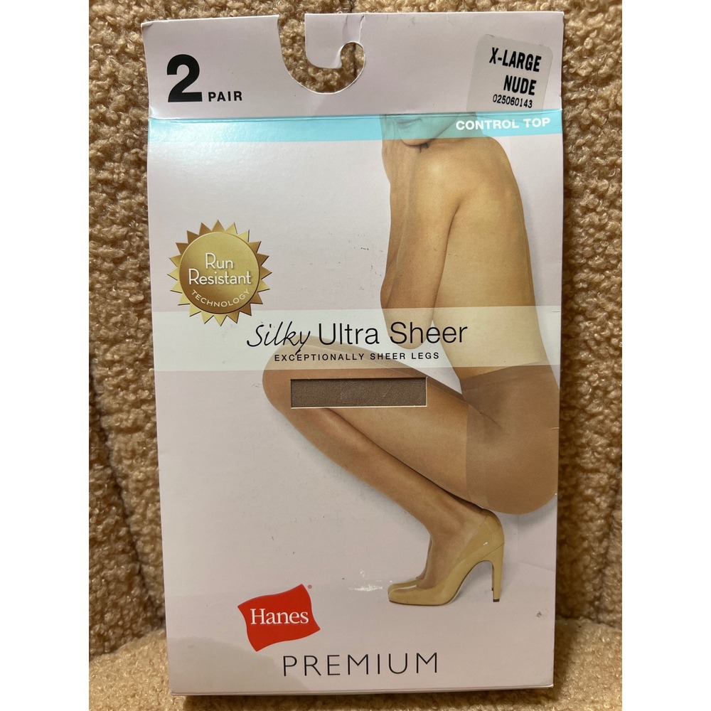 Hanes Premium Silky Ultra Sheer Control Top Pantyhose 2 Pair Nude XL 01735